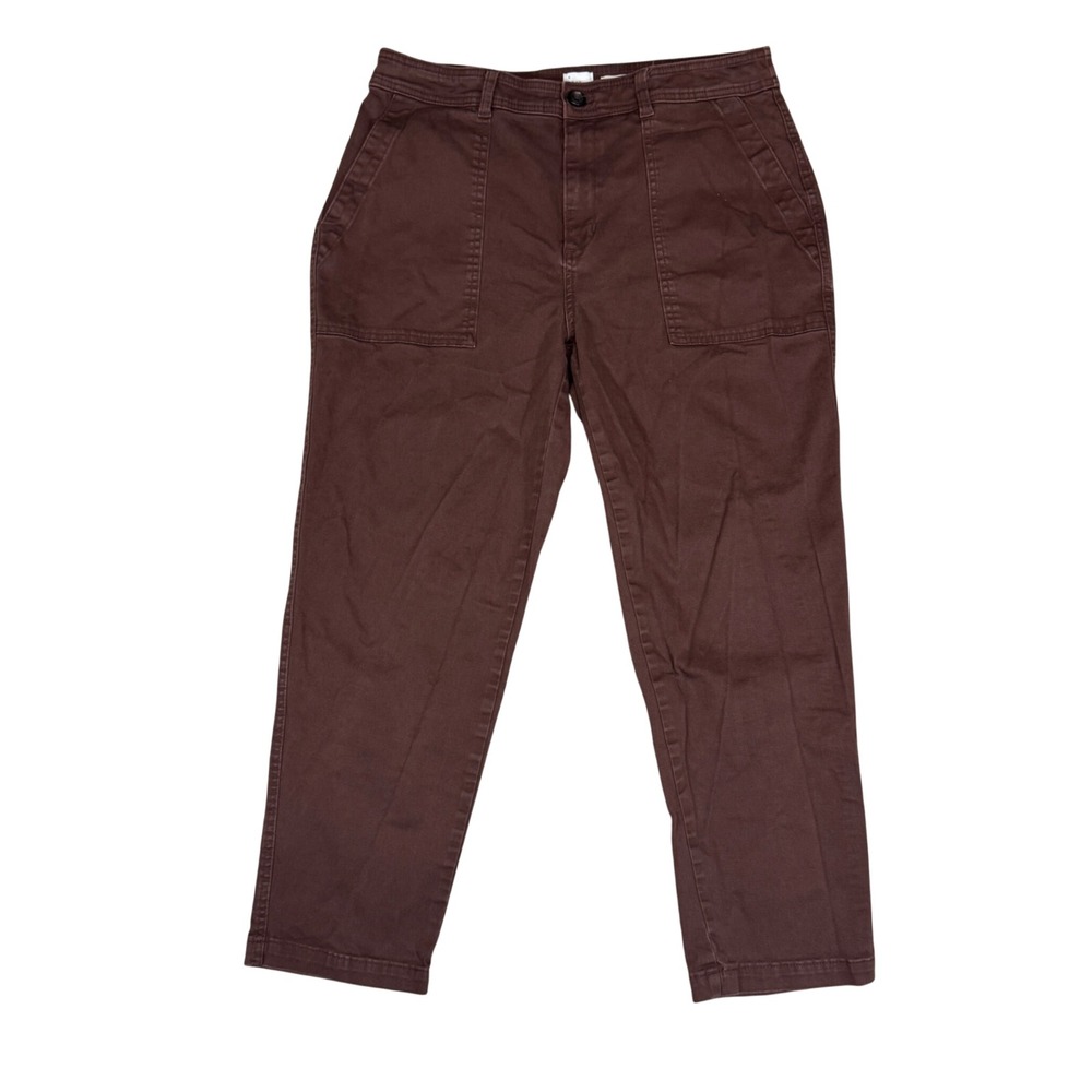 A New Day Brown Utility Patch Pocket Straight Leg Pants Womens 14 Stretch Twill